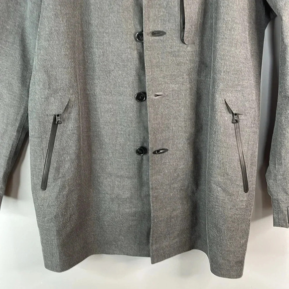 MANGO MAN Charcoal Grey Waterproof Trench Coat Button Front Zippered Pockets M - Picture 4 of 14